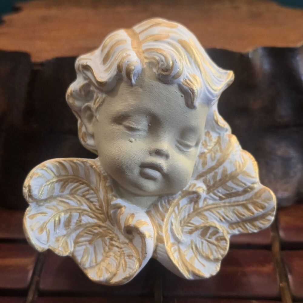 Vintage Cherub Trinket / Ring Box Ceramic White w/Gold Highlights 3.5"x3"x2.5"